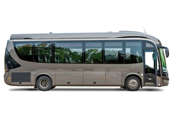 A sleek, modern bus designed for passenger transport with large windows for visibility. isolated on white background