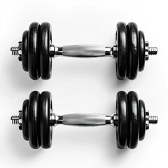 A pair of adjustable dumbbells for strength training and fitness exercises. isolated on white background