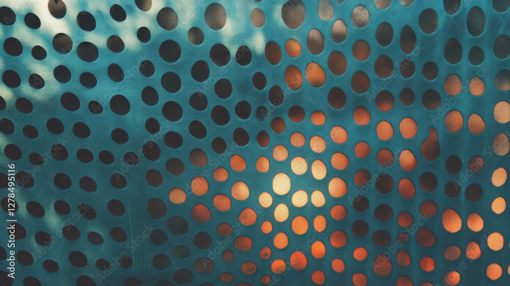 Poster Abstract metal mesh with colored light patterns for artistic background designs