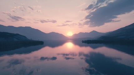 Fototapeta premium Sunset Lake Mountain Reflection Serenity