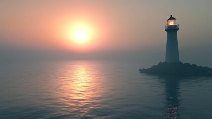 Sunset Lighthouse Foggy Coast Hope