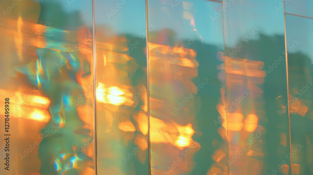 Poster Reflected light patterns on mirrored wall for abstract design and decoration
