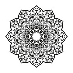 Decorative mandala and pattern for Mehndi, wedding, tattoo, islam, indian, arabic. Outline mandalas coloring book page.