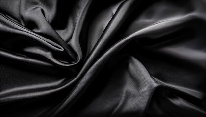 Fototapeta premium A close-up of black, shiny, and smooth fabric with intricate folds and textures, showcasing the material's luxurious and elegant appearance Generative AI