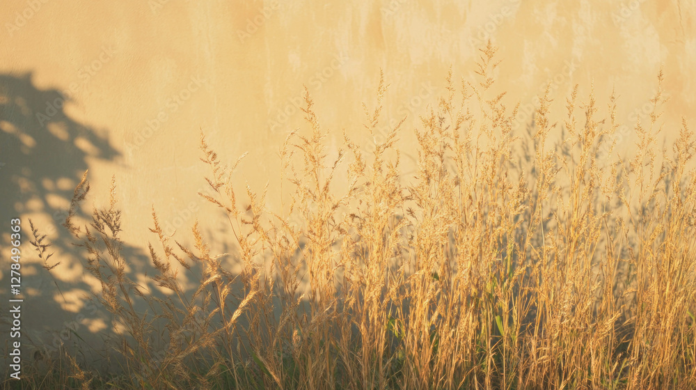 Poster textured mud wall with dry grass and subtle yellow tones for rustic design