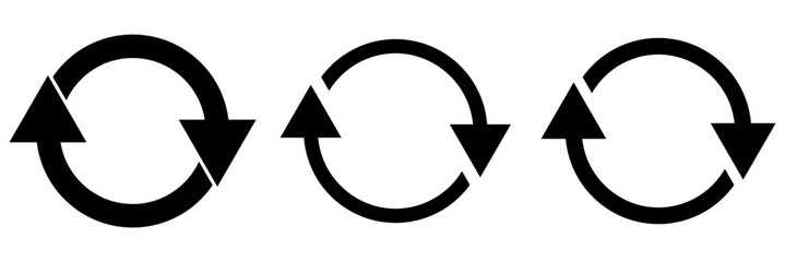 Refresh icon set. Reload icon vector. circular arrow , refresh, reload. Set of circle arrows rotating on white background. Black refresh arrow icon vector.