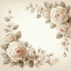 Watercolor vintage ivory roses rustic lace and had writing texts, Scrapbook paper, Wedding background