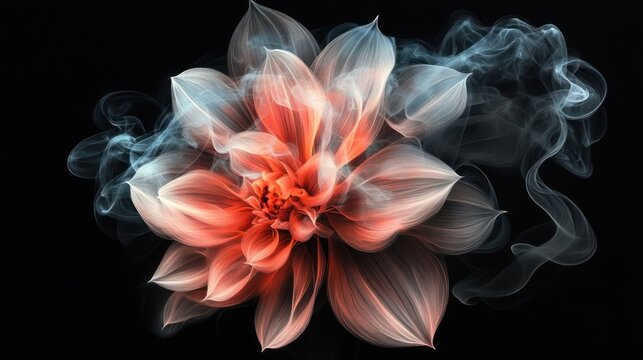 orange flower with smoke in black bakground