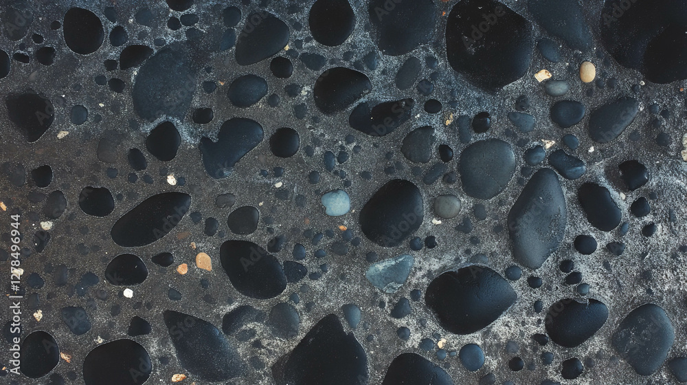 Poster Textured mud wall with diverse pebbles and uneven surface pattern for artistic backgrounds