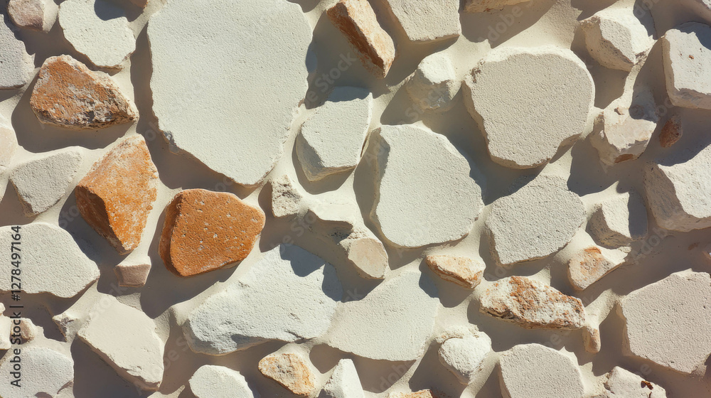 Poster Rustic texture of mud wall with embedded stones for architectural design
