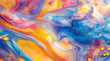 A vibrant mix of swirling colors like orange, pink, and blue creates a mesmerizing abstract pattern. The fluid motion, soft gradients, and glowing highlights exude creativity, energy
