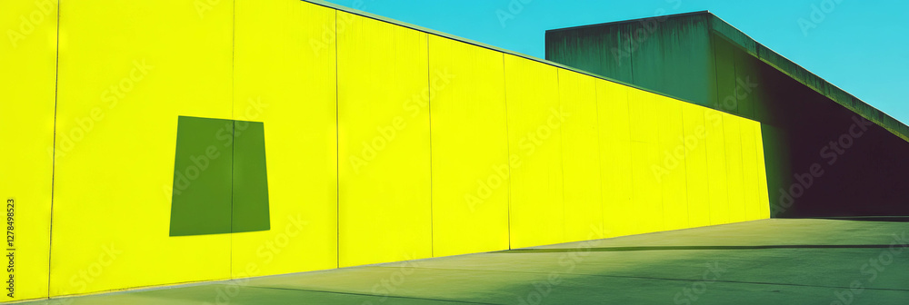Poster modern architectural design featuring neon chartreuse wall with smooth texture