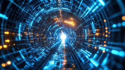 Digital data tunnel; futuristic travel