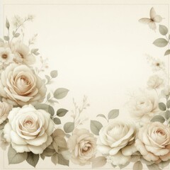 Watercolor vintage ivory roses rustic lace and had writing texts, Scrapbook paper, Wedding background