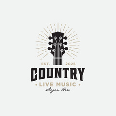 Retro Country Guitar Music Western Vintage Logo Design
