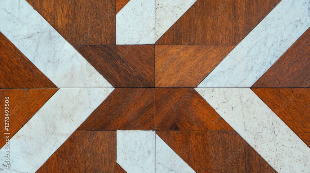 Poster modern geometric design with oak and white marble tile patterns