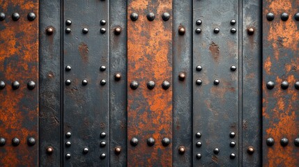Rusty metal gate texture, outdoors, grunge background, industrial design