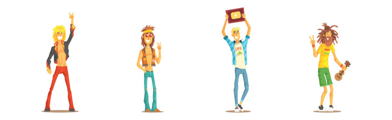 Man of Different Subculture in Casual Clothing Stand Vector Set