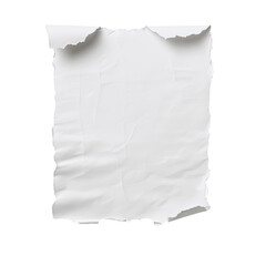 A piece of white paper with torn edges, isolated on a transparent background,