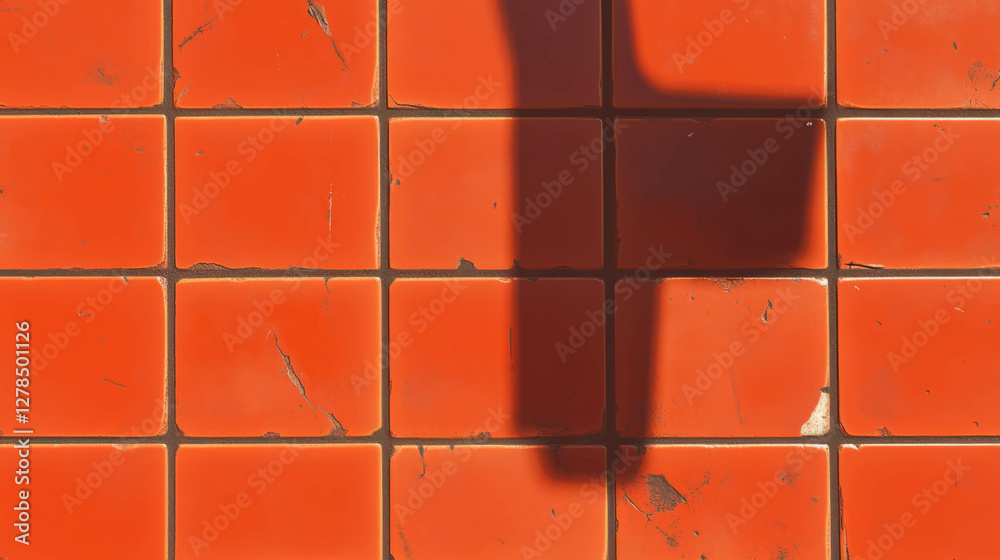 Poster orange penny tiles with dark grout texture and shadow pattern for interior design