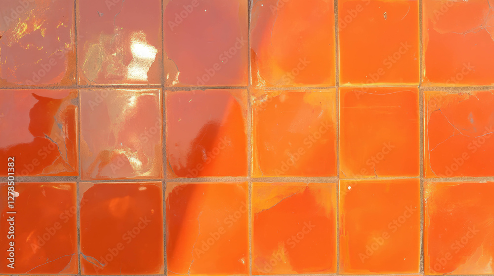 Poster vibrant orange tile texture with unique painted patterns for artistic design