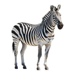 a zebra standing, with a full-body shot from head to toe, against a Transparent background.