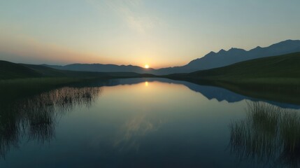 Fototapeta premium Sunrise Lake Mountain Reflection Calm