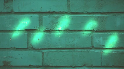 Vibrant green neon abstract on painted old brick texture for design