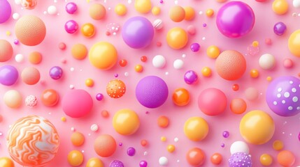 Colorful spheres on pink background.