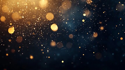 Fototapeta premium Abstract Golden and Blue Glitter Sparkle Background Festive Elegant Design Luxurious Shimmering Bokeh Lights Overlay Texture Photo dark dust glow 