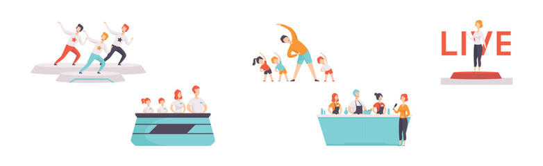 Tv Show with People Character Participate in Program Vector Set