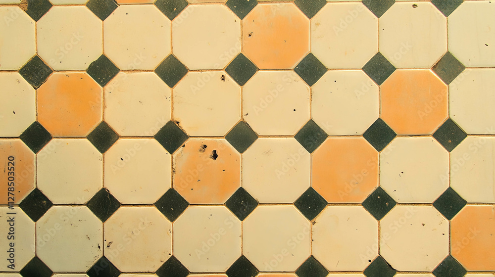 Poster geometric patterned beige and dark brown tile texture for interior design and architecture projects