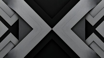 Fototapeta premium Sleek digital abstract design featuring layered dark gray and black chevron patterns, creating depth, movement, and a modern, minimalist aesthetic with 3D effects.