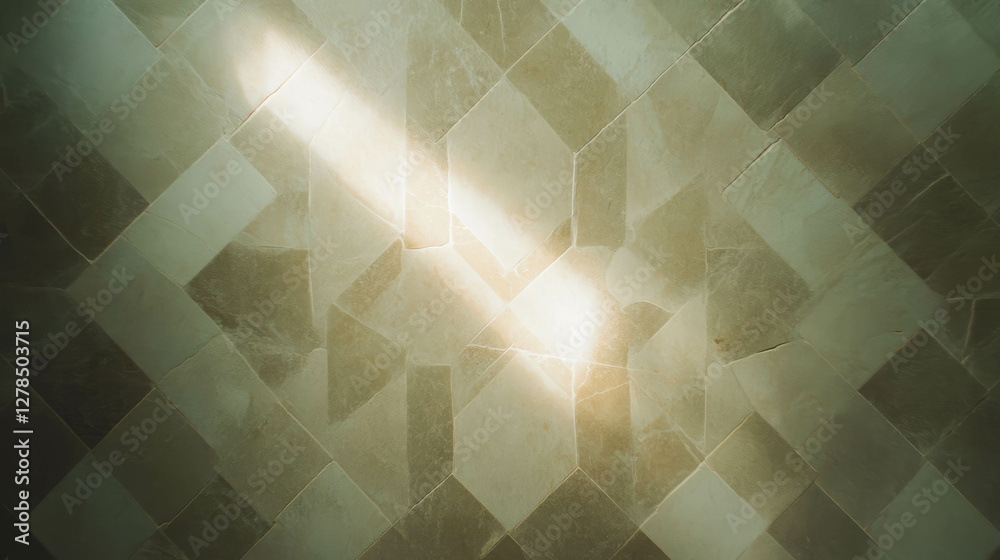 Poster subtle light on patterned beige tiles with dark accent
