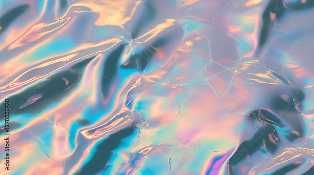 Poster Pearlescent grey wall texture with subtle colorful iridescence for creative background design
