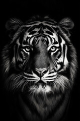 Black and white wild tiger head