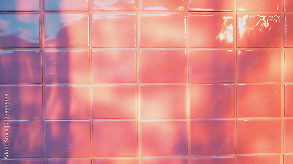 Poster elegant pink tile wall texture with subtle patterned shadows