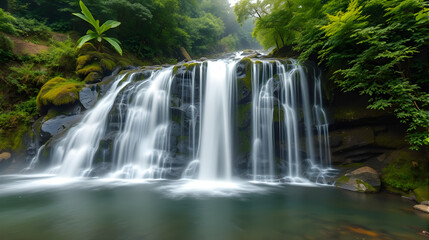 Obraz premium Ethereal Japanese Waterfall in Summer Mist