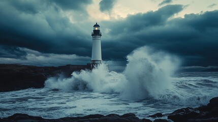 Lighthouse in Stormy Sea