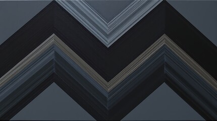 Fototapeta premium Sleek digital abstract design featuring layered dark gray and black chevron patterns, creating depth, movement, and a modern, minimalist aesthetic with 3D effects.