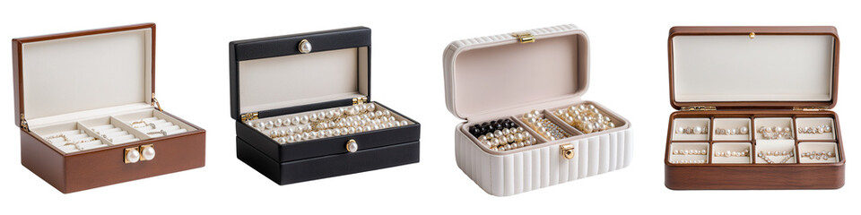 Assortment of Luxurious Wooden and Velvet Jewelry Storage Boxes Designed for Elegant Display and Meticulous Organization of Accessories Trinkets and Treasured Items