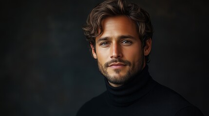 Obraz premium elegant young man in black turtleneck sweater exuding confidence
