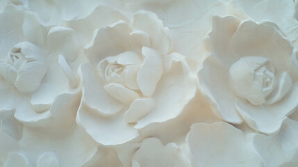 Elegant plaster wall texture with sculpted rose floral design for interior decoration