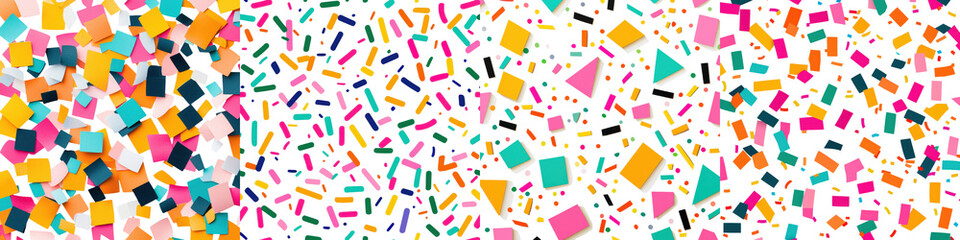 Obraz premium Vibrant and colorful abstract digital background with an explosion of confetti like shapes patterns and forms This dynamic and playful design features a diverse array of geometric shapes lines