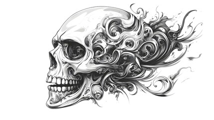 Intricate Skull with Swirling Gothic Patterns