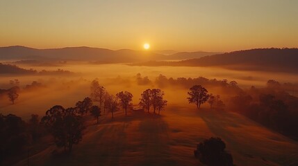 Sunrise Foggy Valley Landscape