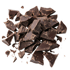 A pile of dark chocolate chunks isolated on a Transparent background,
