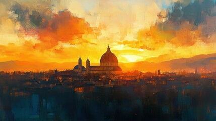 Fototapeta premium Florence sunset cityscape painting