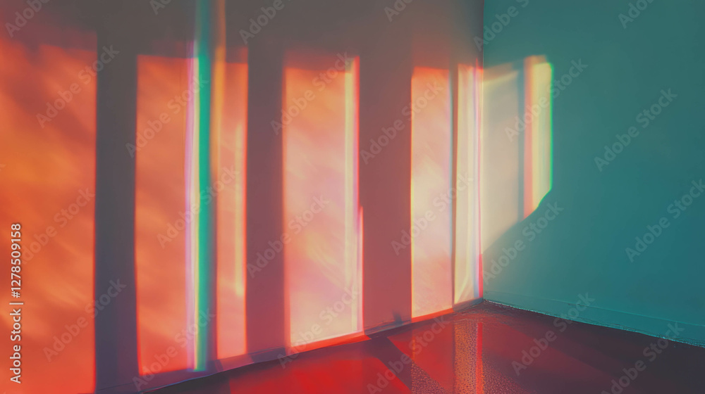 Poster prismatic wall texture with vibrant rainbow light patterns for interior design and art concepts
