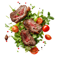Falling meat and vegetables isolated on a Transparent background,